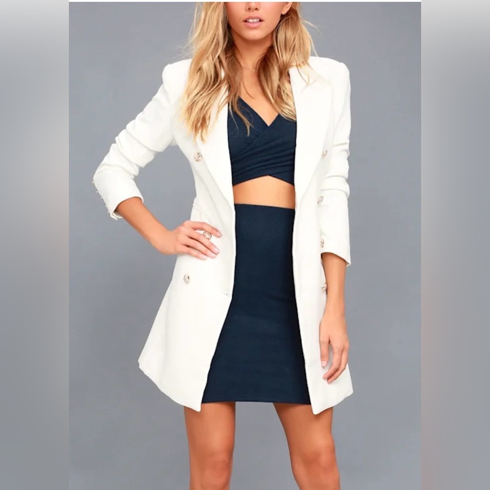 Lulu's Captain's Blog White Double-Breasted Coat
